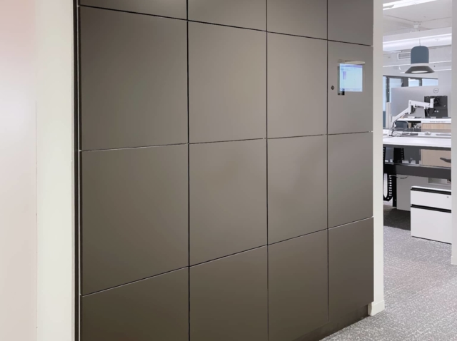 Grey large opening smart lockers with touchscreen