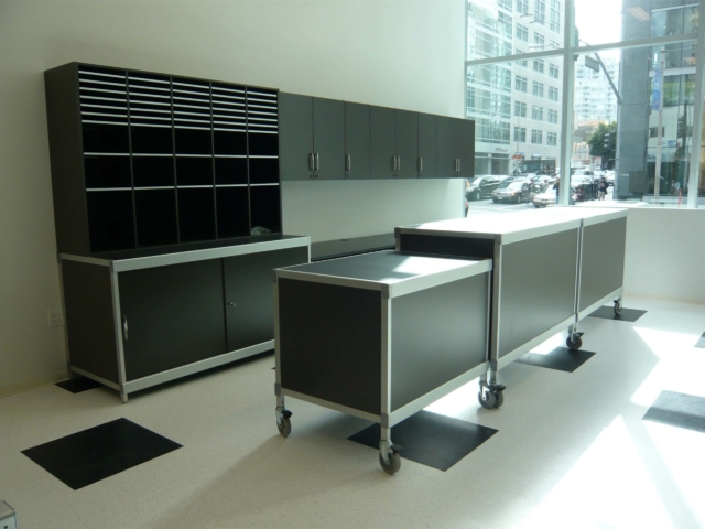 Workplace Mail Sorter Unit with mobile islands, casters