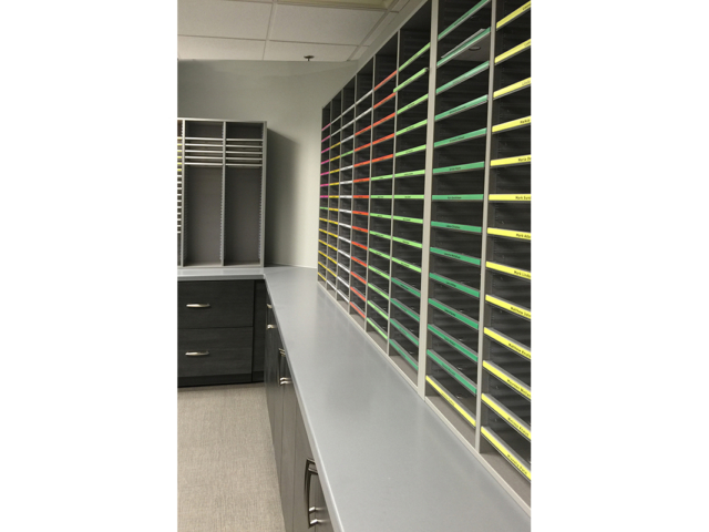 Color coded Mail Sorter - Mail Room Casework