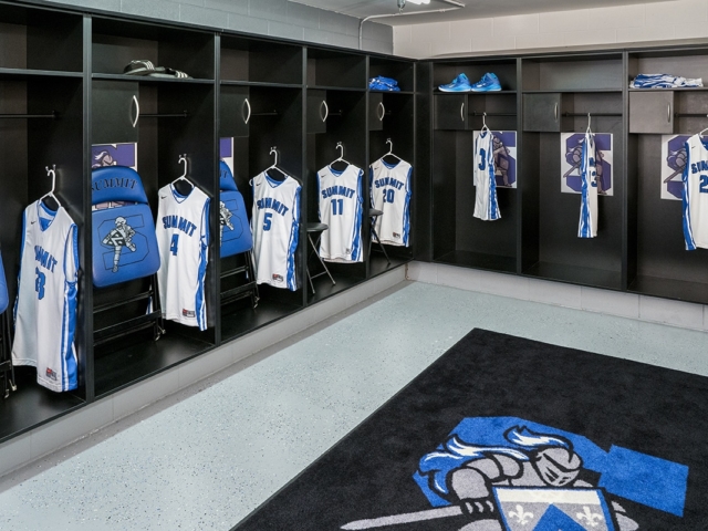 Custom Black Laminate Locker Room with basket ball jerseys