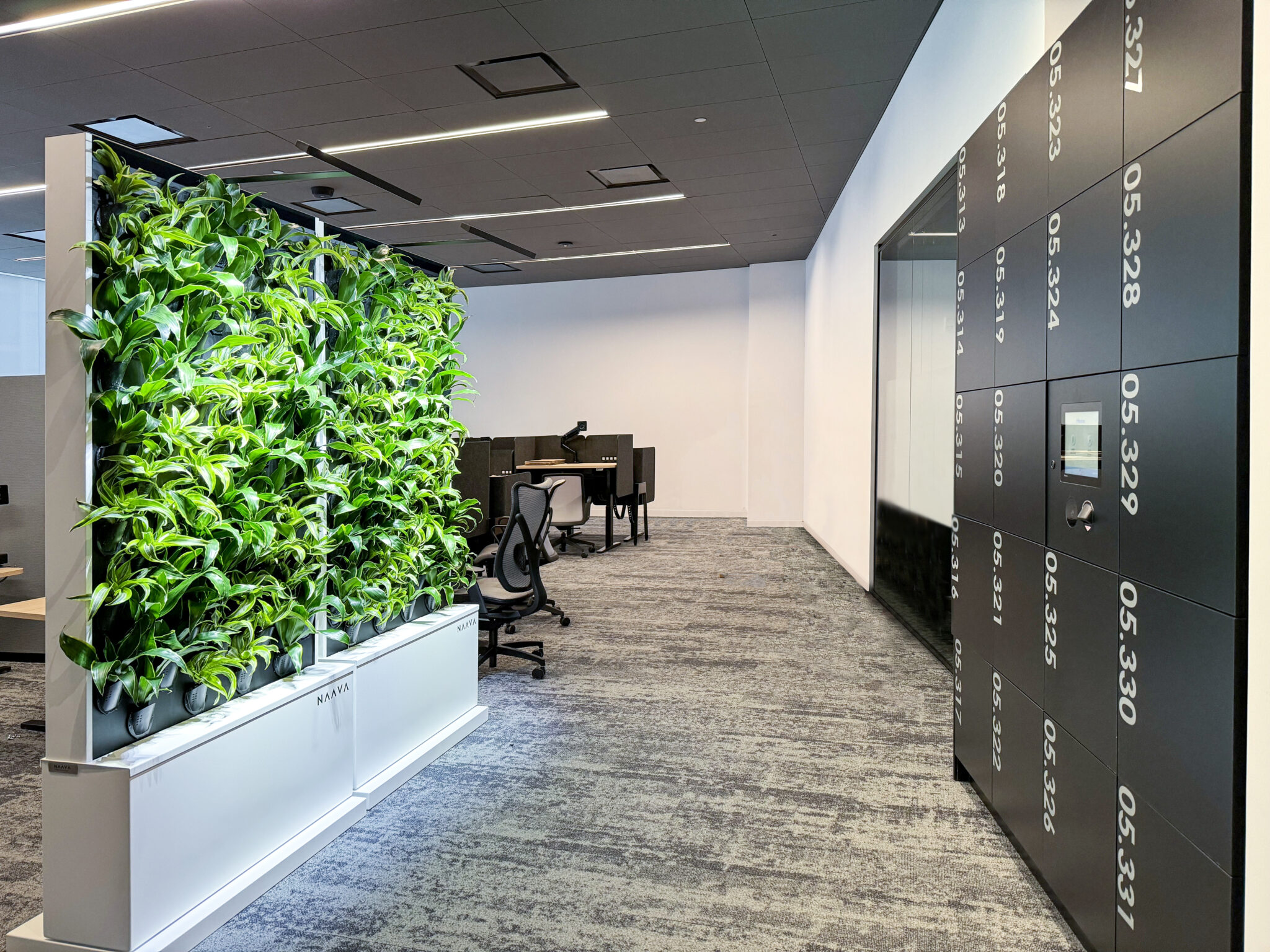 Biophilic office locker design with integrated planters by HAMILTON Casework Solutions