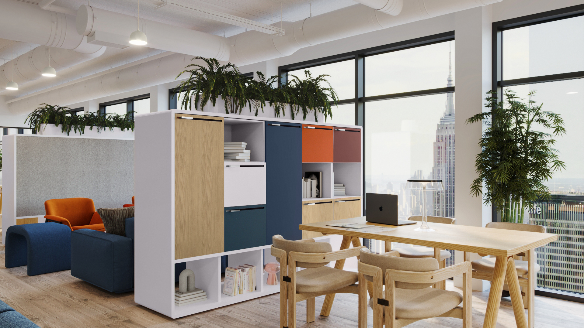 Arraya lockers in a modern office environment showing FENIX ultra-matte finish