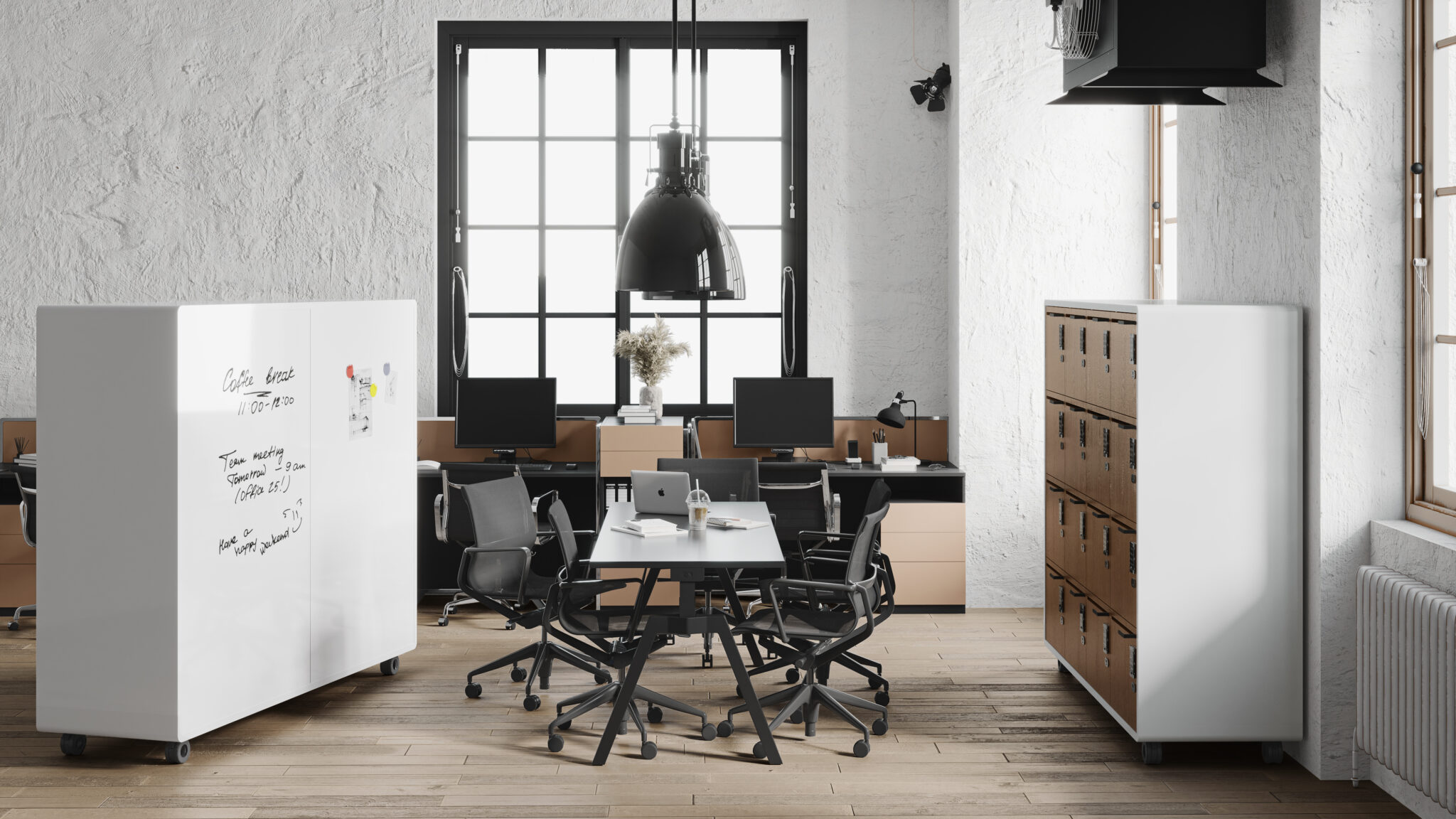 Modern open-plan office — where lockers must function as design furniture