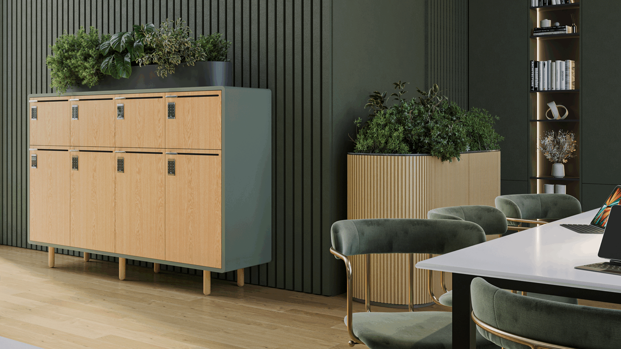 Arraya locker line in a modern workplace
