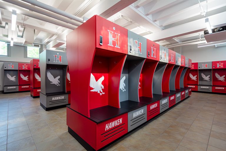 High school athletic locker room by HAMILTON Casework Solutions