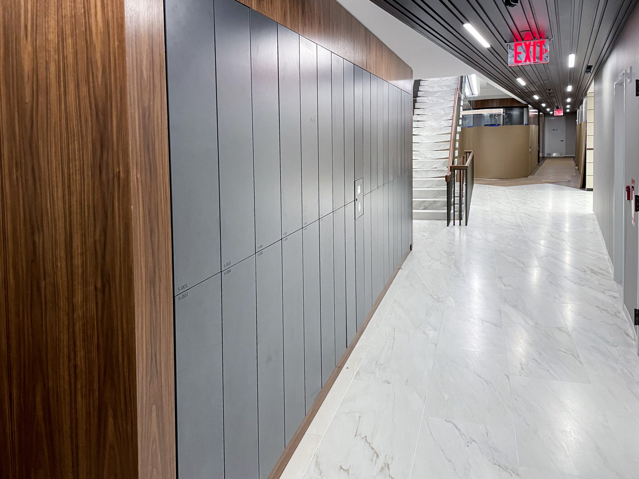 HAMILTON office locker bank — custom laminate finish