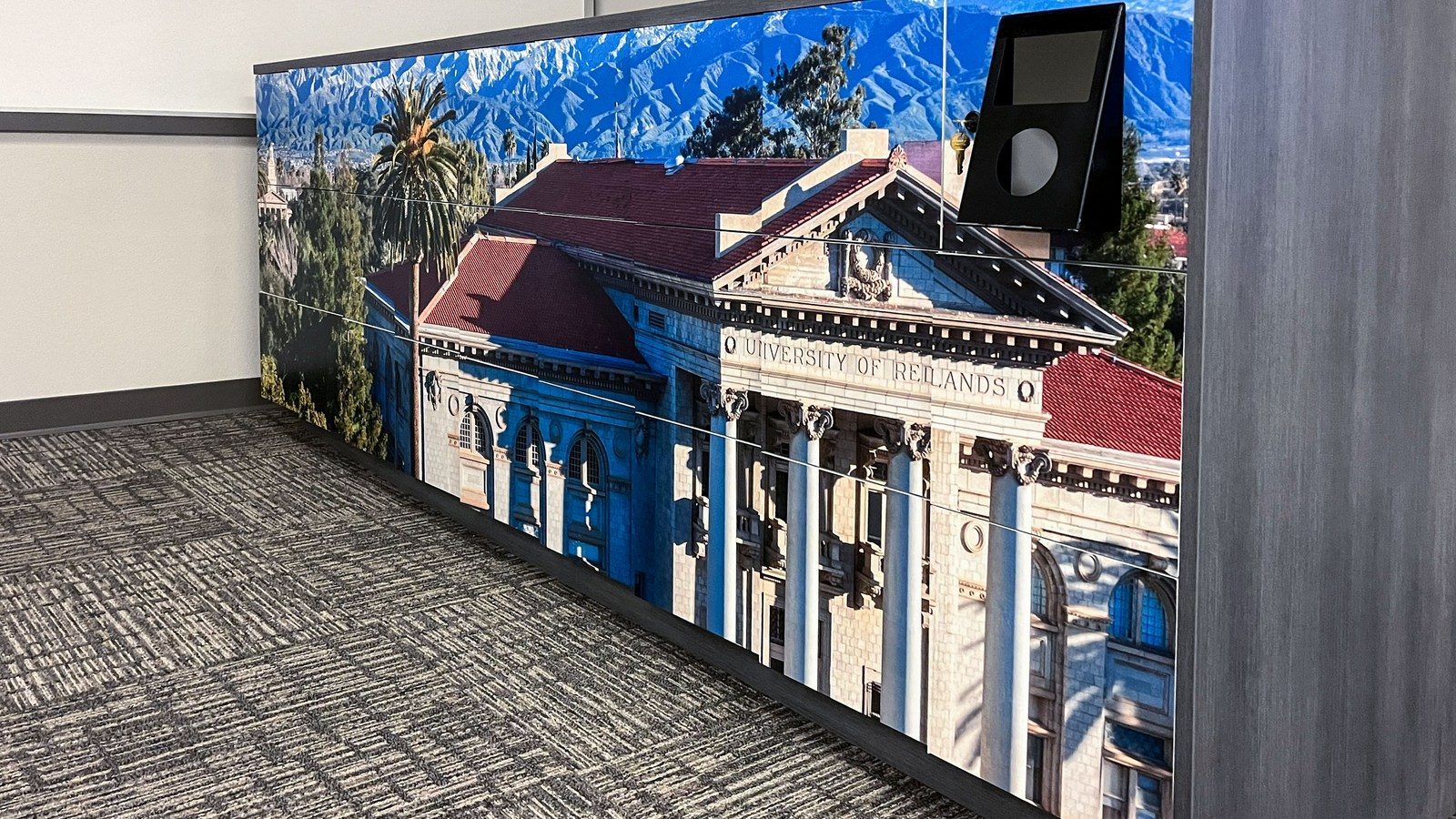 Hamilton laminate locker bank with campus administration building vinyl wrap — University of Redlands