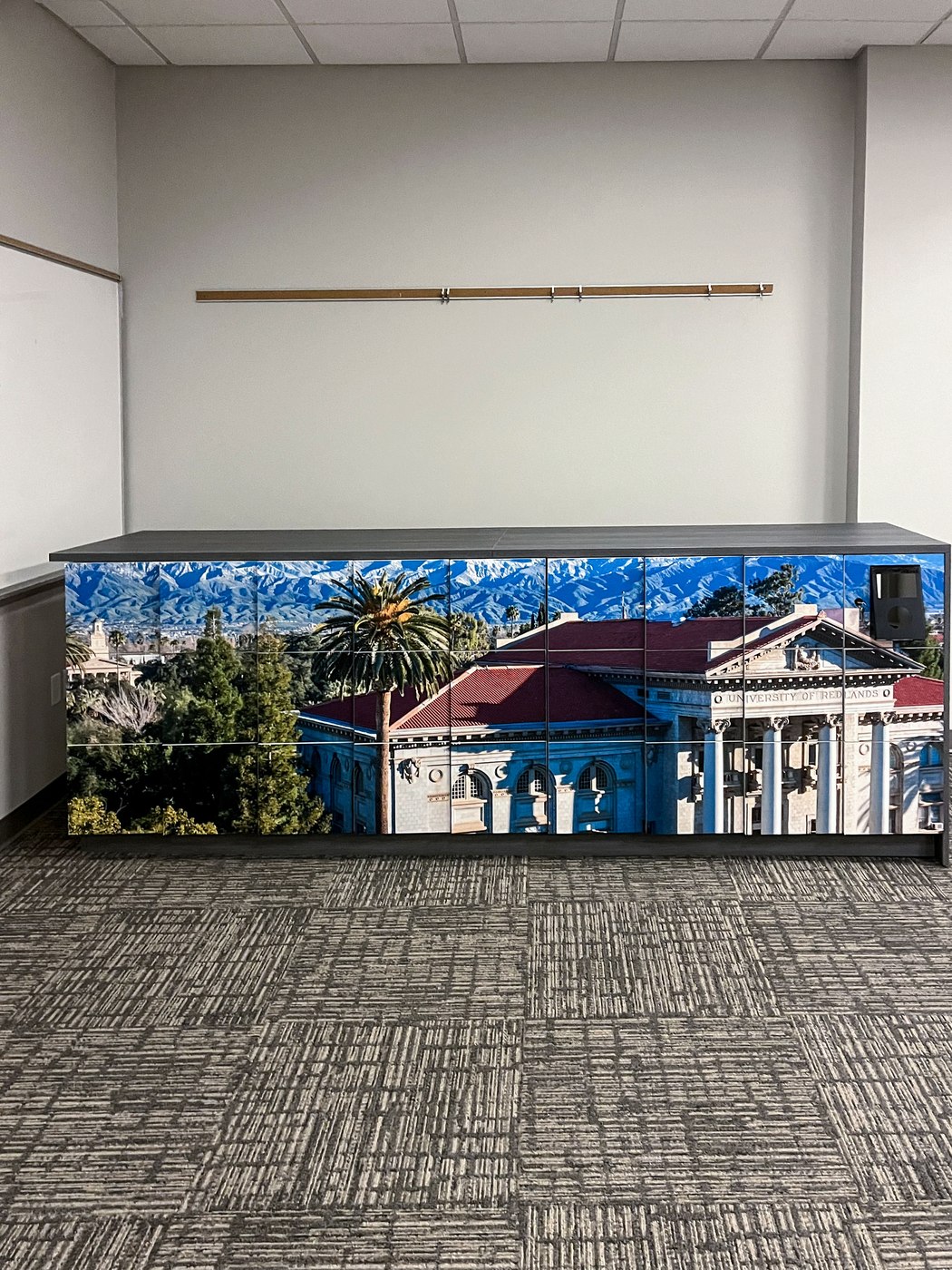 Hamilton laminate locker bank front view — University of Redlands XR Lab, Armacost Library