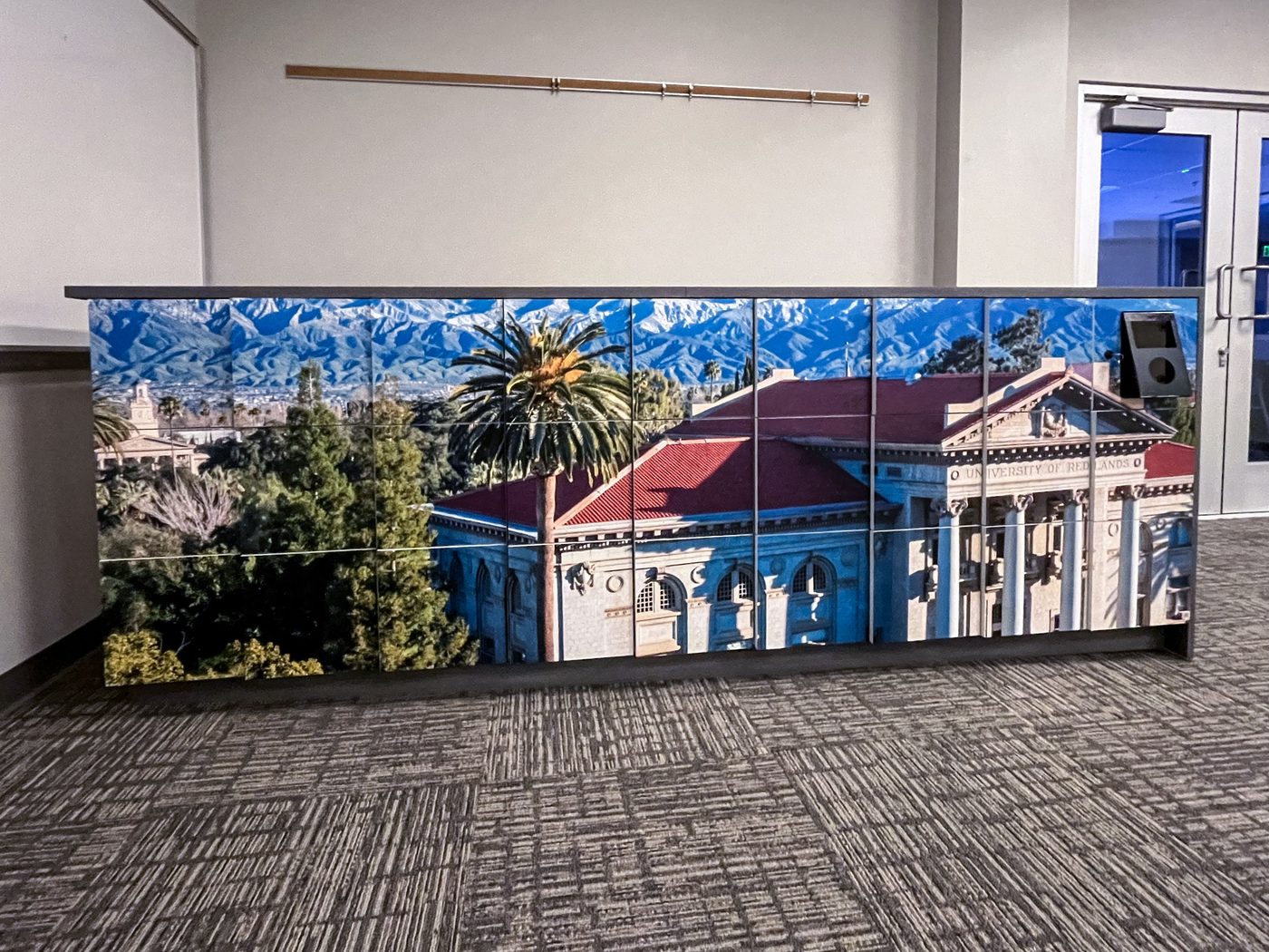 University of Redlands laminate lockers with campus-branded vinyl wrap — Hamilton Casework Solutions