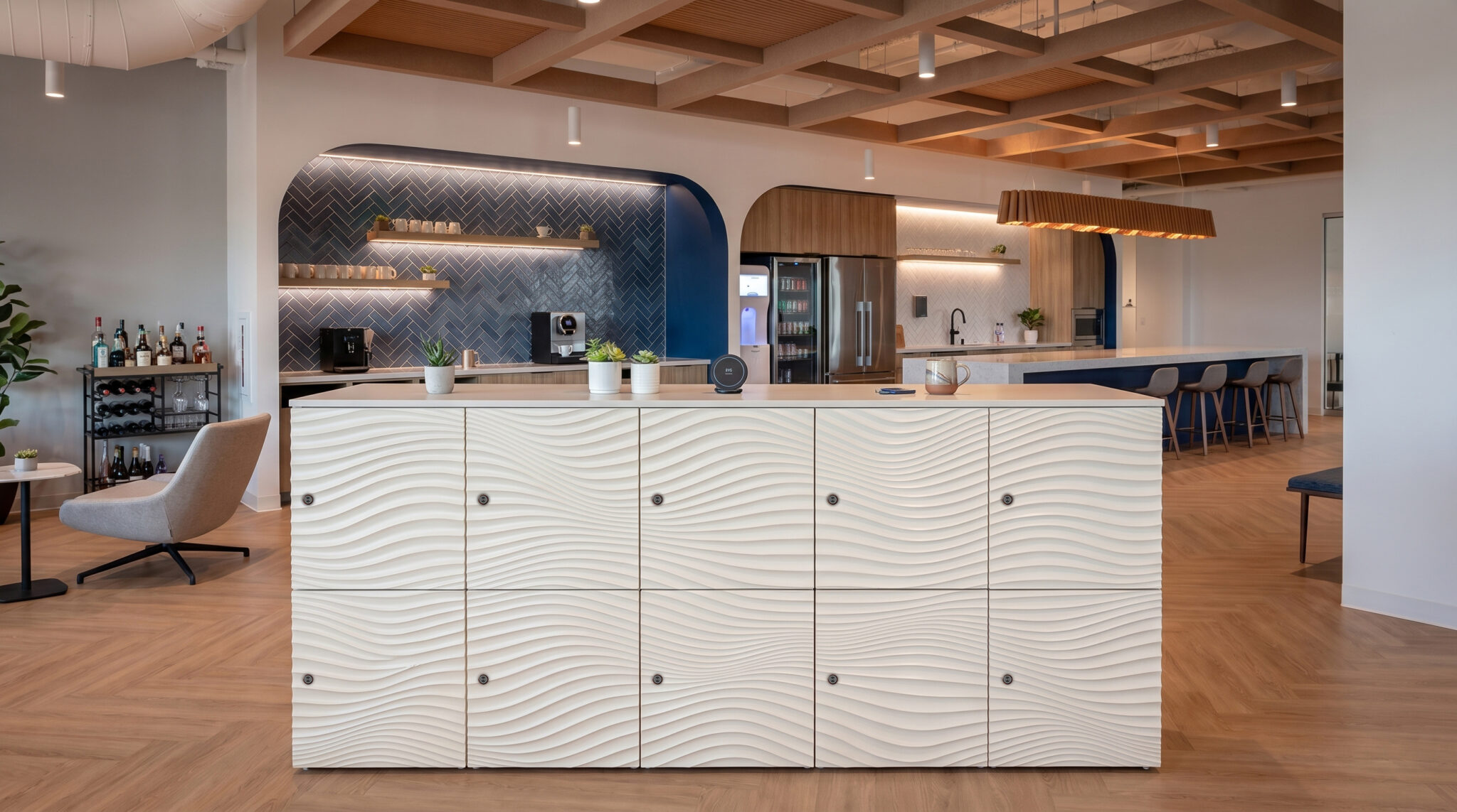 Wave texture locker door profile in tech office by HAMILTON Casework Solutions